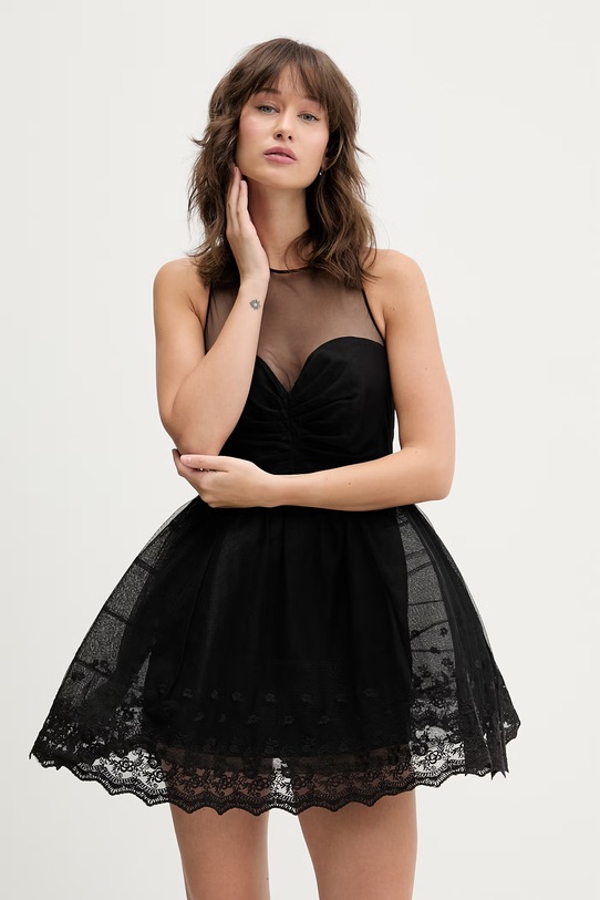 Bardot sukienka rozkloszowany czarny 60223DB