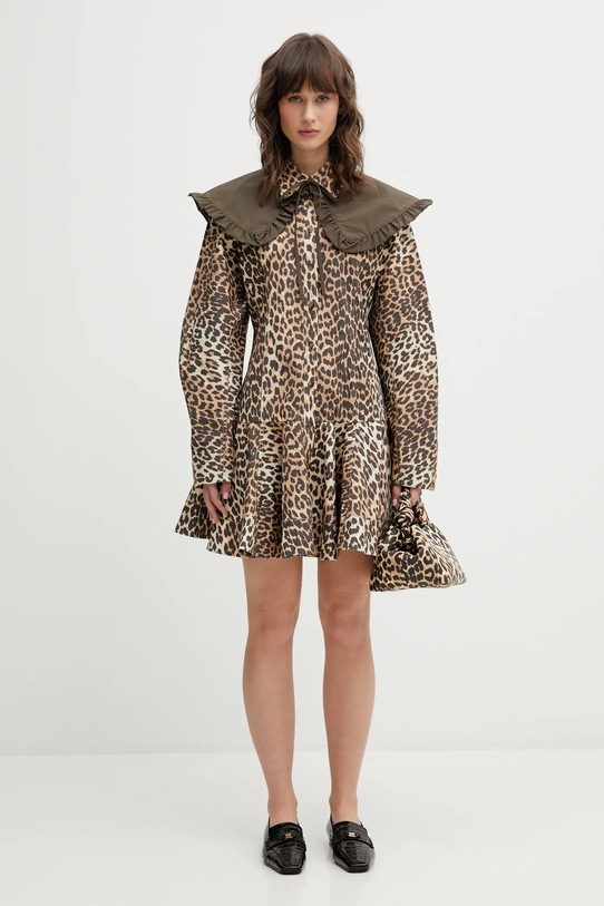 GANNI sukienka A1030184 beżowy