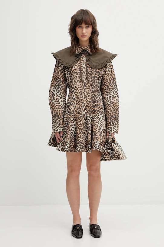 GANNI sukienka A1030184 beżowy