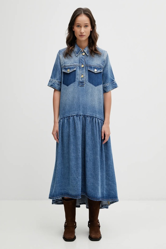GANNI sukienka jeansowa casual niebieski A1030154