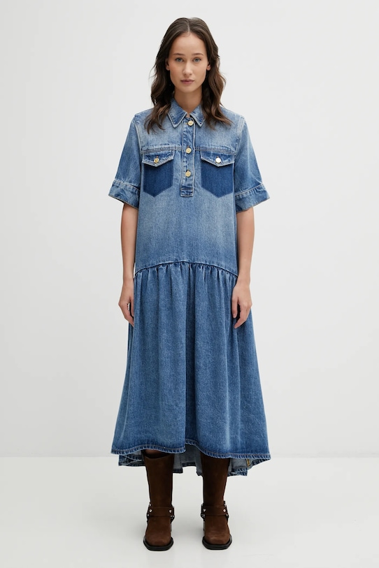 GANNI sukienka jeansowa casual niebieski A1030154