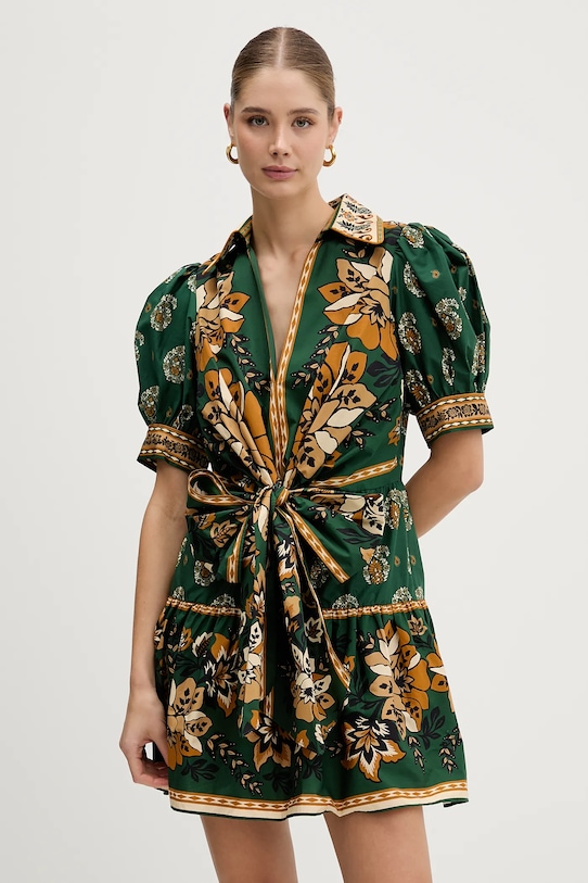 Farm Rio sukienka bawełniana wzorzyste zielony 351134