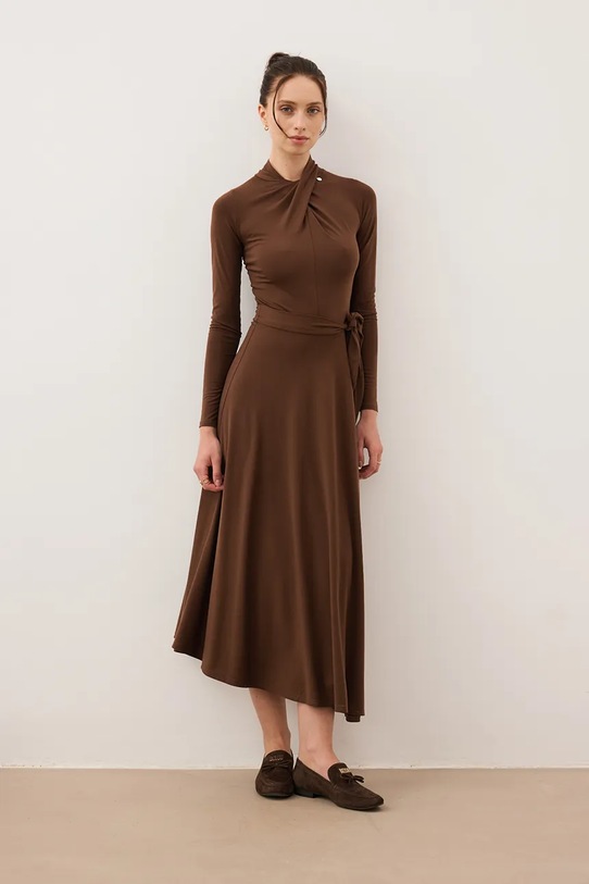 Bizuu sukienka ROTTA z elastanem brązowy ROTTA.BRAZOWY