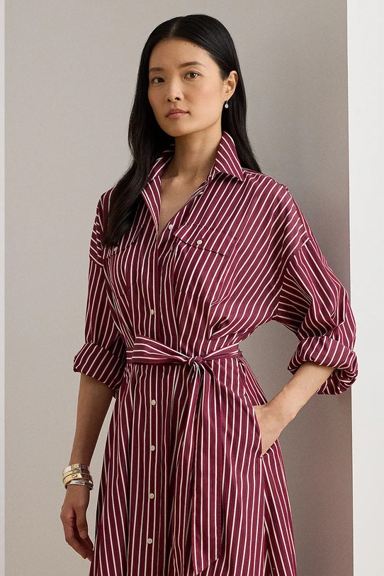 Odzież Lauren Ralph Lauren sukienka bawełniana 200P03516 bordowy