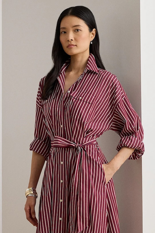 Odzież Lauren Ralph Lauren sukienka bawełniana 200P03516 bordowy