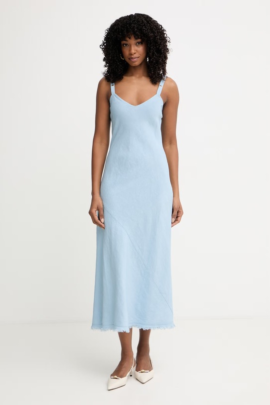 Pinko šaty se lnem modrá 106586.A34G