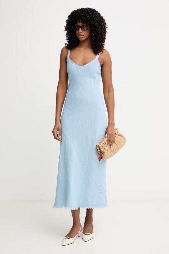 Pinko šaty se lnem 106586.A34G modrá SS26