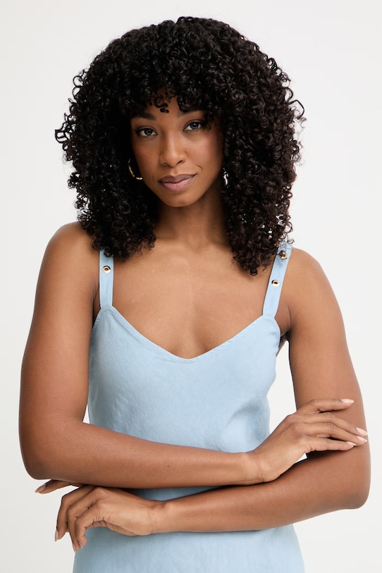 Pinko obleka z lanom modra 106586.A34G