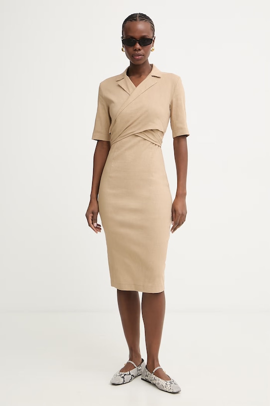 Pinko sukienka z lnem 106499.A34I beżowy SS26