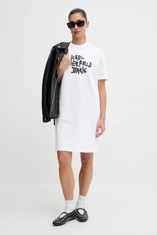 Karl Lagerfeld Jeans sukienka bawełniana B1W13043 biały SS26