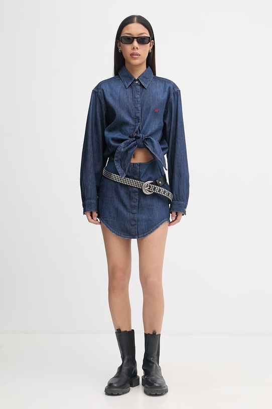 Diesel sukienka koszulowa bawełniana DE-SUSAN-D A21457.0DBDB granatowy SS26
