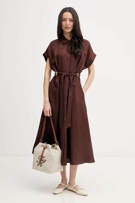 Joseph Ribkoff sukienka letnia z lnem 262907 brązowy SS26