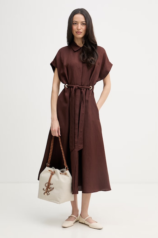 Joseph Ribkoff sukienka letnia z lnem 262907 brązowy SS26