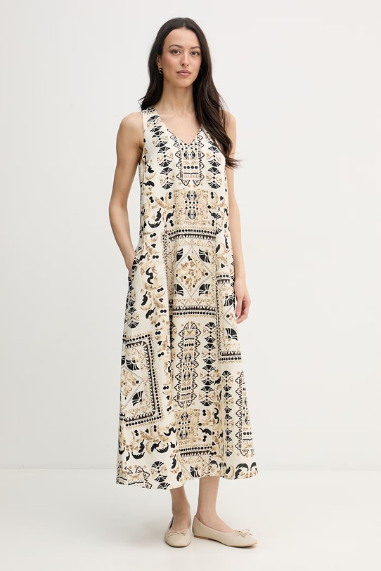 Joseph Ribkoff sukienka z lnem beżowy 262908