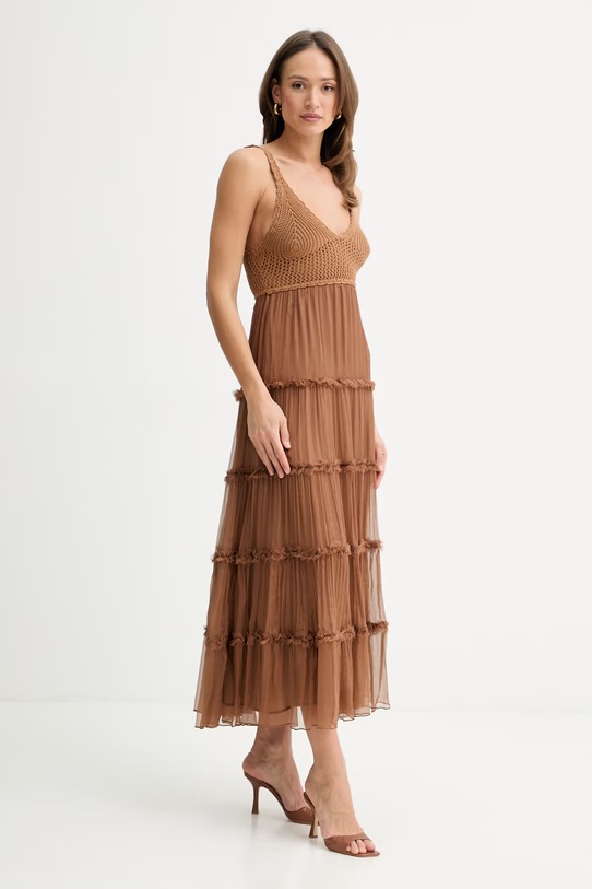 Ermanno Firenze sukienka jedwabna D48EQ034E52 brązowy SS26