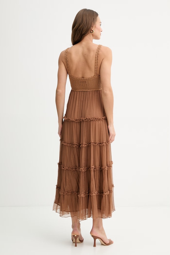 Odzież Ermanno Firenze sukienka jedwabna D48EQ034E52 brązowy