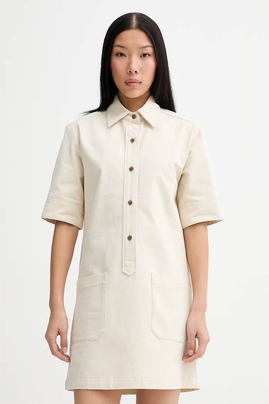 A.P.C. šaty s bavlnou ROBE POLY béžová COHND.F35284