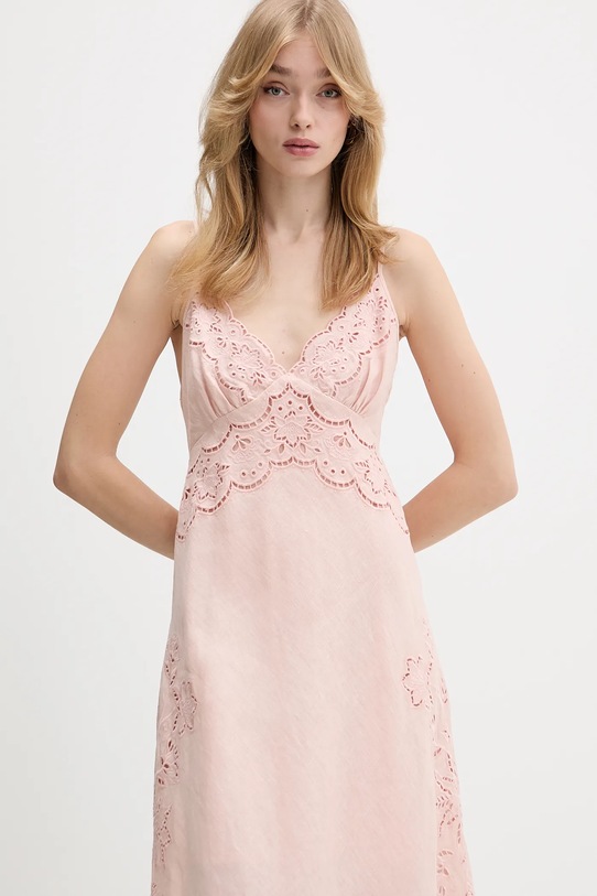 Farm Rio sukienka lniana różowy 351184