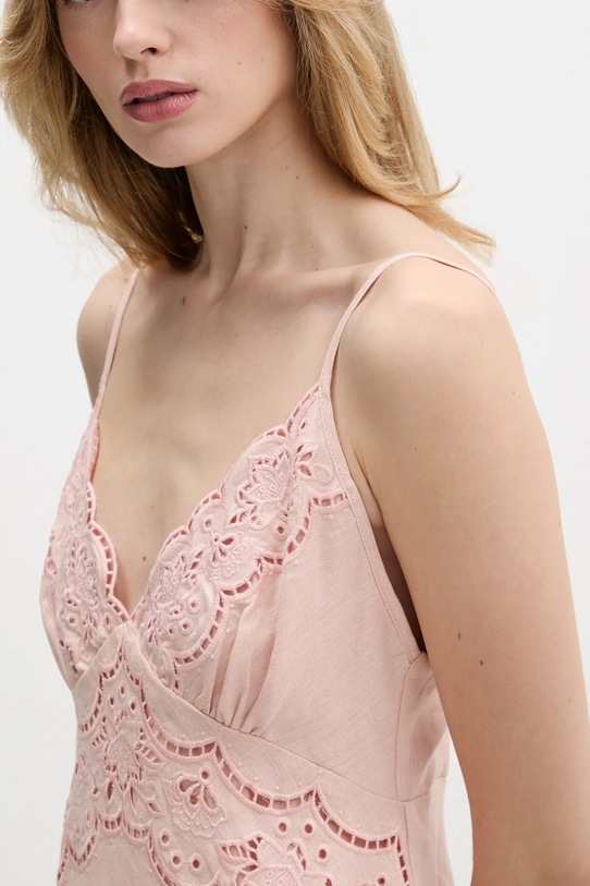 Farm Rio sukienka lniana 351184 różowy