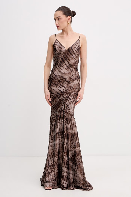 Elisabetta Franchi sukienka bieliźniana z wiskozy brązowy ABR3061E2