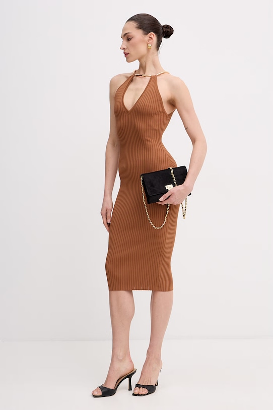 Elisabetta Franchi sukienka bodycon AM16S61E2 brązowy SS26