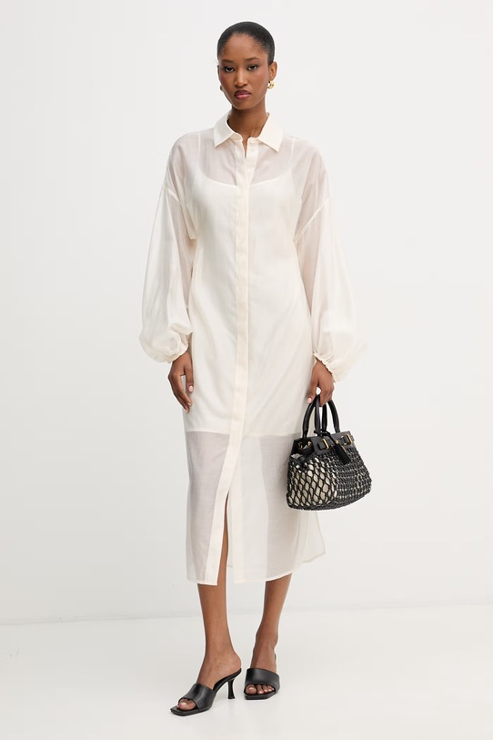 Liu Jo sukienka koszulowa z lyocellem WA6399.T435A beżowy SS26