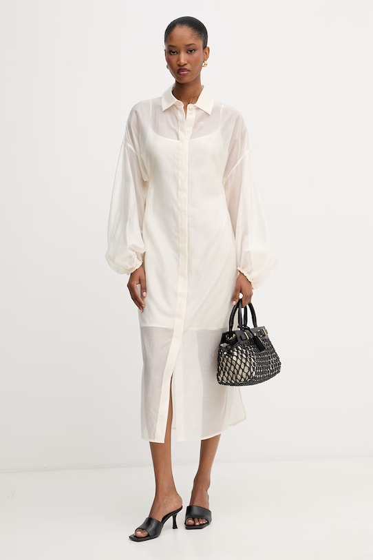 Liu Jo sukienka koszulowa z lyocellem WA6399.T435A beżowy SS26