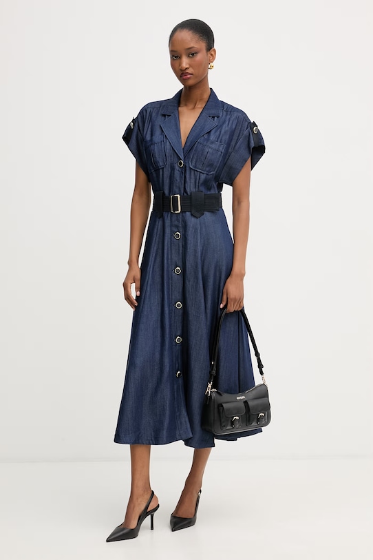 Liu Jo sukienka koszulowa z lyocellu UA6315.D0335 granatowy SS26