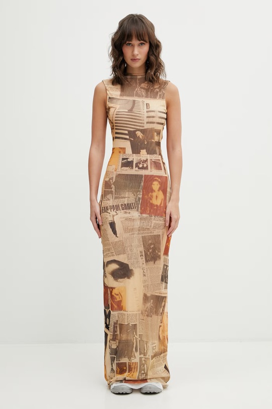 Jean Paul GAULTIER dress Journal jersey beige 26.01.W.DR111.M013P