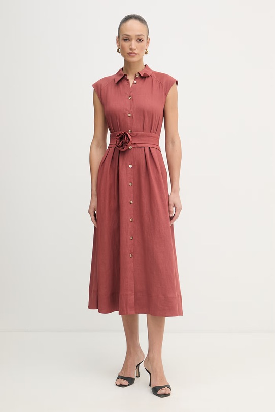 Marella sukienka koszulowa lniana VENTO pomarańczowy 2613221114200