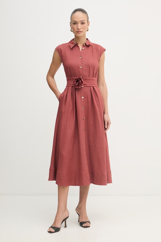 Marella sukienka koszulowa lniana VENTO 2613221114200 pomarańczowy SS26