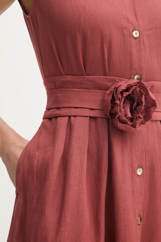 Marella sukienka koszulowa lniana VENTO 2613221114200 pomarańczowy