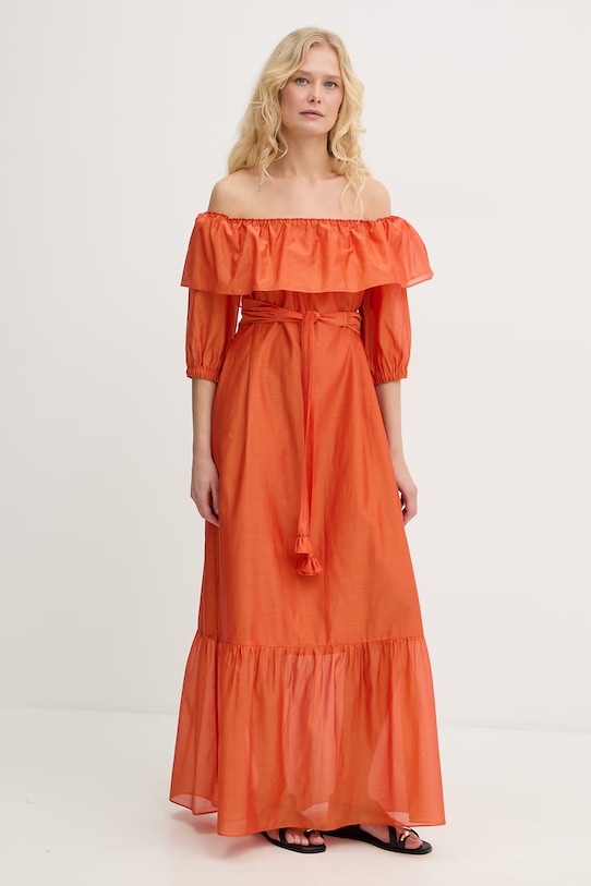 Marella sukienka hiszpanka z dodatkiem jedwabiu AEROSI pomarańczowy 2613221134200