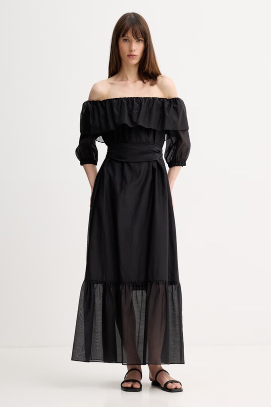 Marella sukienka hiszpanka z dodatkiem jedwabiu AEROSI czarny 2613221134200