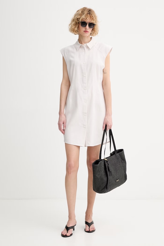 Calvin Klein лятна рокля с добавен лен LV044F015G бежов SS26