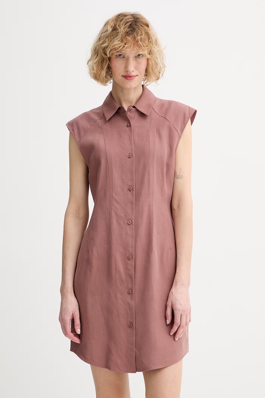 Calvin Klein sukienka letnia z dodatkiem lnu brązowy LV044F015G