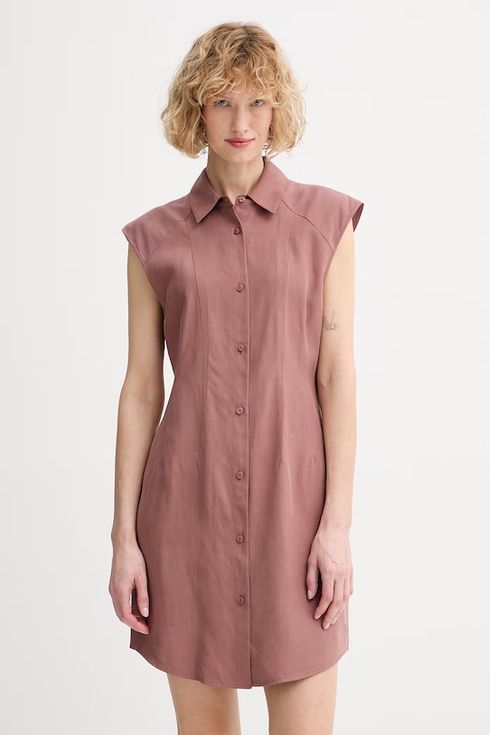 Calvin Klein ljetna haljina s dodatkom lana smeđa LV044F015G