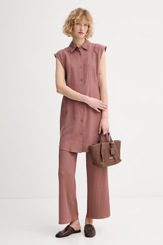 Calvin Klein ljetna haljina s dodatkom lana LV044F015G smeđa SS26