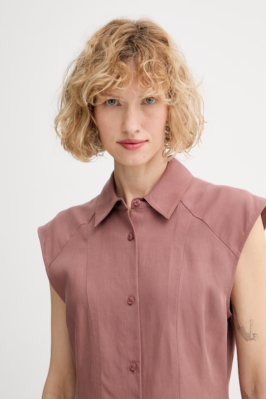 Calvin Klein ljetna haljina s dodatkom lana smeđa LV044F015G