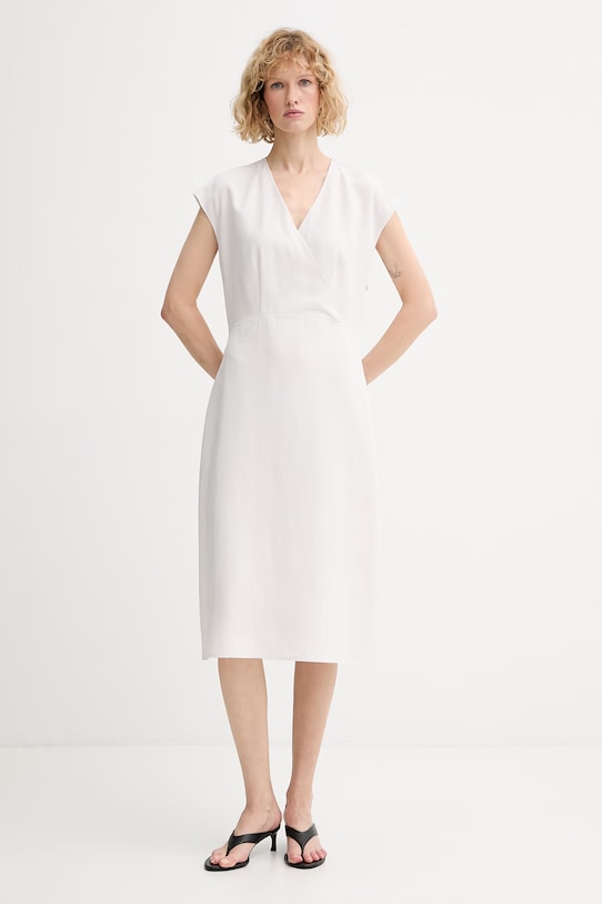 Calvin Klein ljetna haljina s dodatkom lana bež LV044F016G