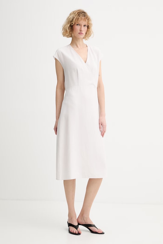 Calvin Klein ljetna haljina s dodatkom lana LV044F016G bež SS26