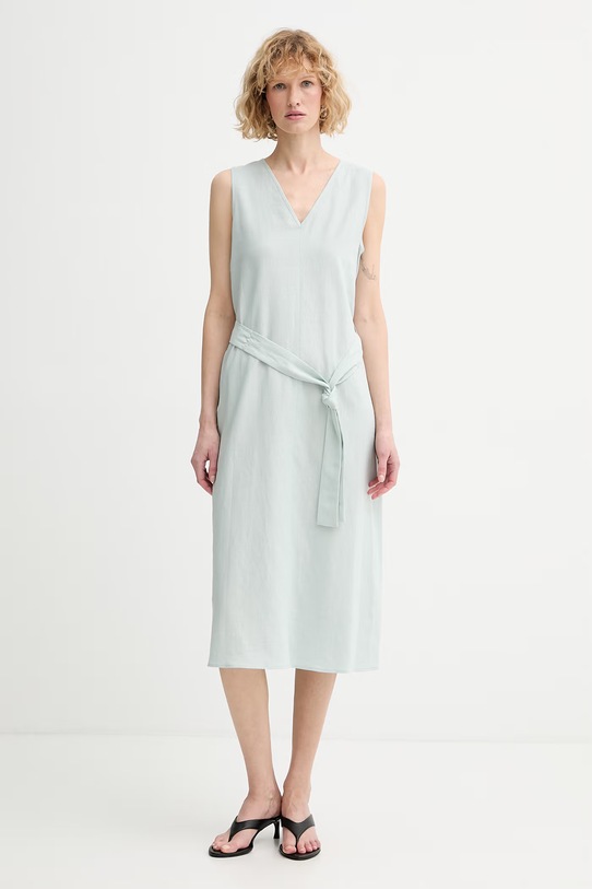 Calvin Klein лятна рокля с лен зелен LV044F040G