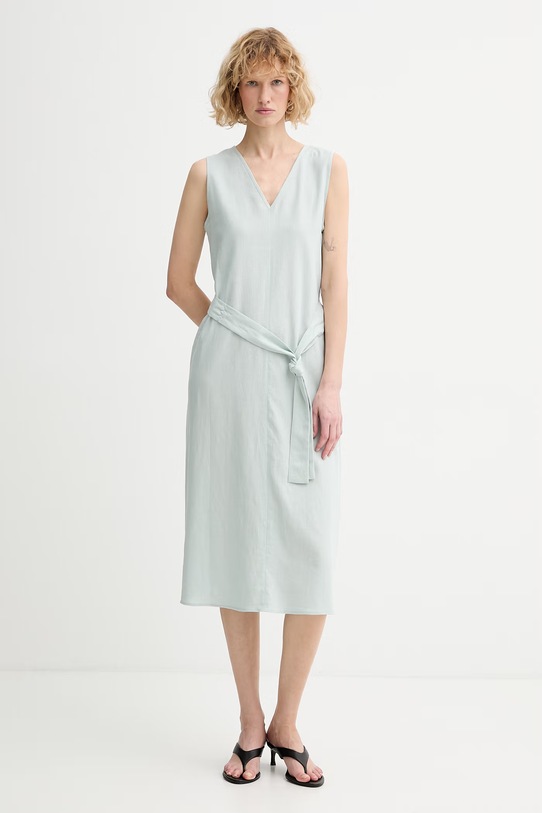 Calvin Klein лятна рокля с лен LV044F040G зелен SS26