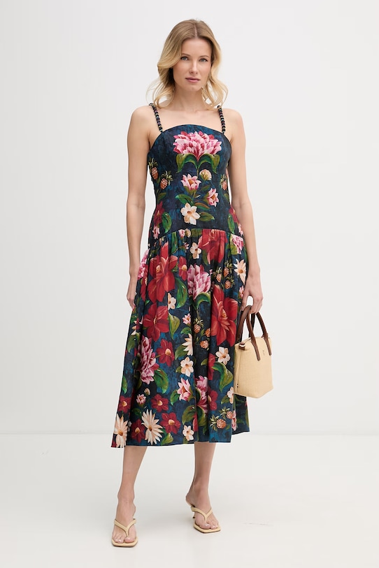 Barbour šaty s ľanom x Farm Rio LDR1030 tmavomodrá SS26