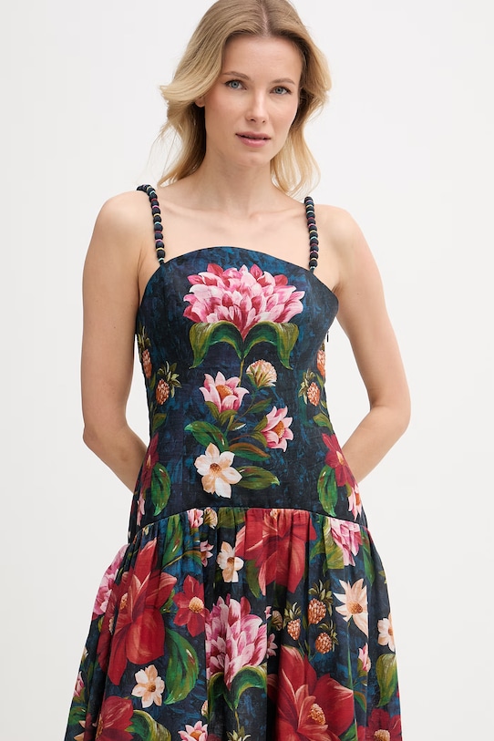 Barbour šaty s ľanom x Farm Rio tmavomodrá LDR1030