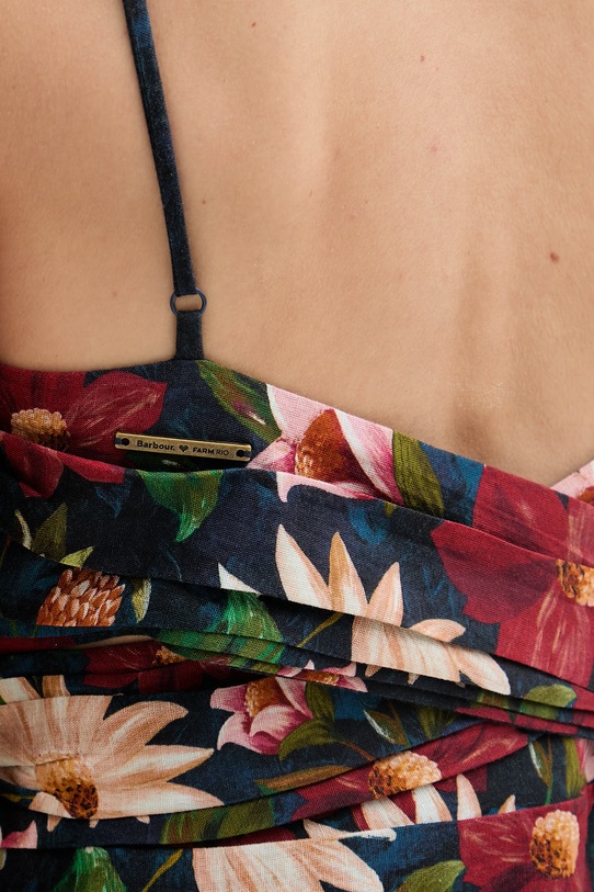 Barbour šaty s ľanom x Farm Rio LDR1030 tmavomodrá