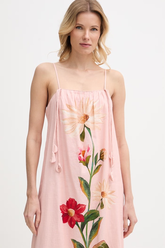 Barbour letné šaty s ľanom x Farm Rio ružová LDR1032