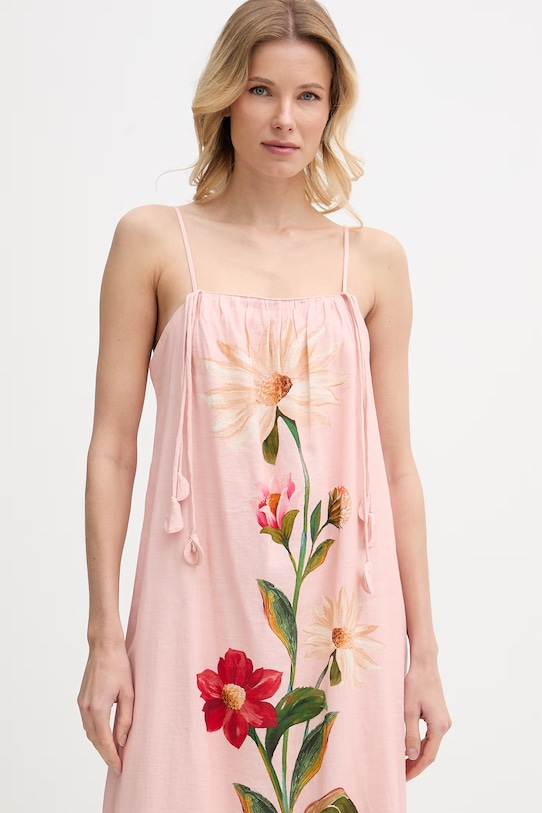 Barbour letné šaty s ľanom x Farm Rio ružová LDR1032