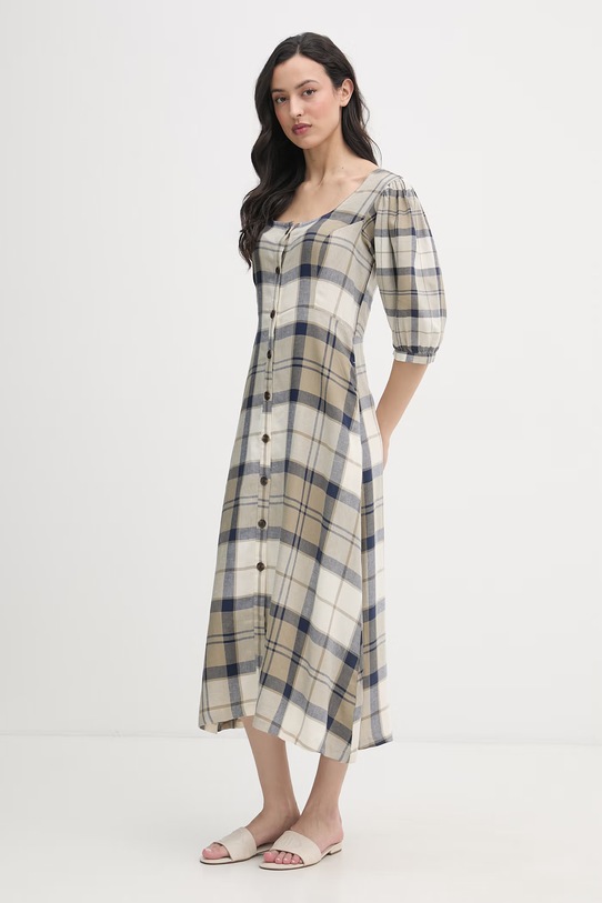 Barbour sukienka z dodatkiem lnu Ballina LDR1014 beżowy SS26