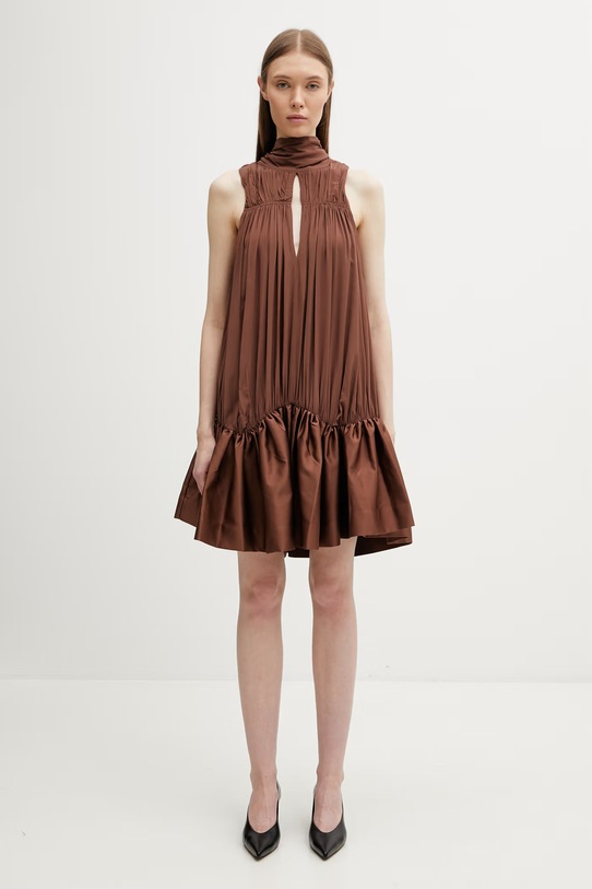 Rotate sukienka gładka z wiskozy brązowy 1156092037